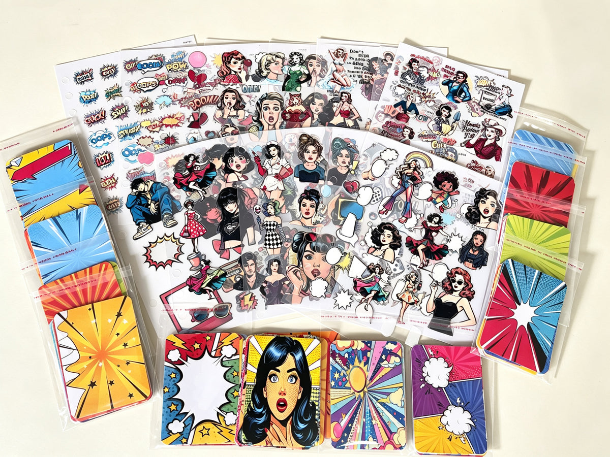 Pop Art Bundle! 15 A5 exquisite embossed stickers 144 lovely ATC cards